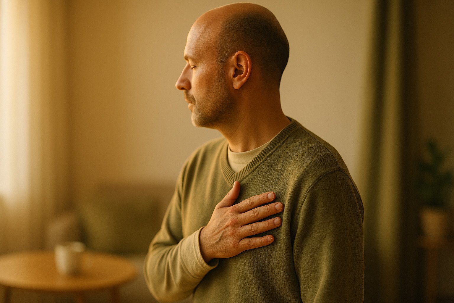 la pausa: persona tomando un silencio breve antes de responder